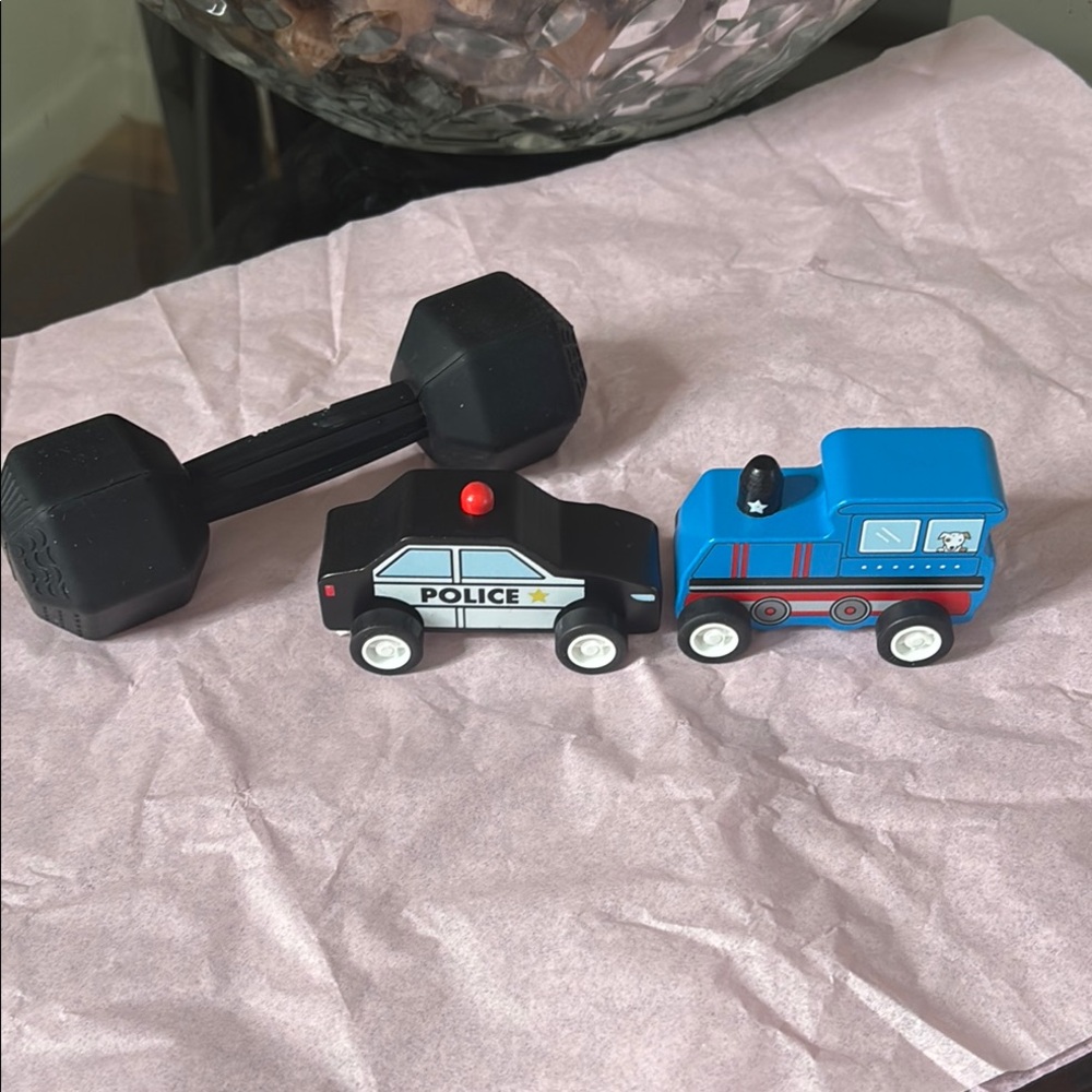 Source Unknown Police Car and Train Set - Black, Blue, and Red